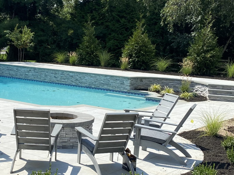 backyard pool patio with porcelain pavers